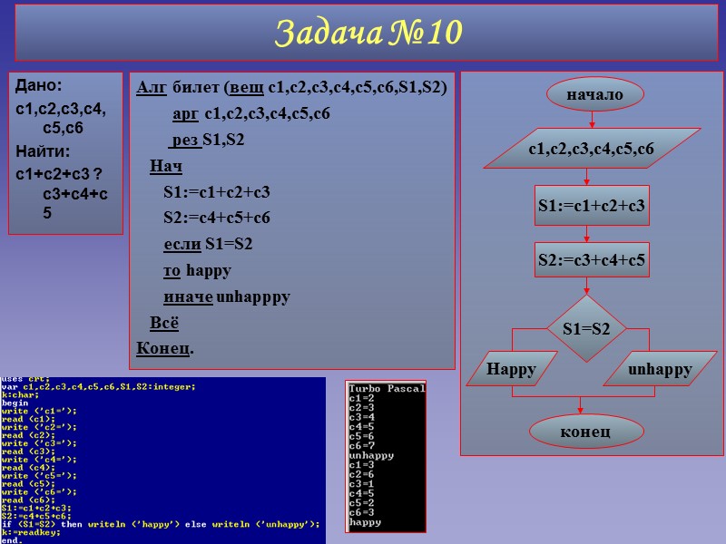 Задача №10 Алг билет (вещ с1,c2,c3,c4,c5,c6,S1,S2)        